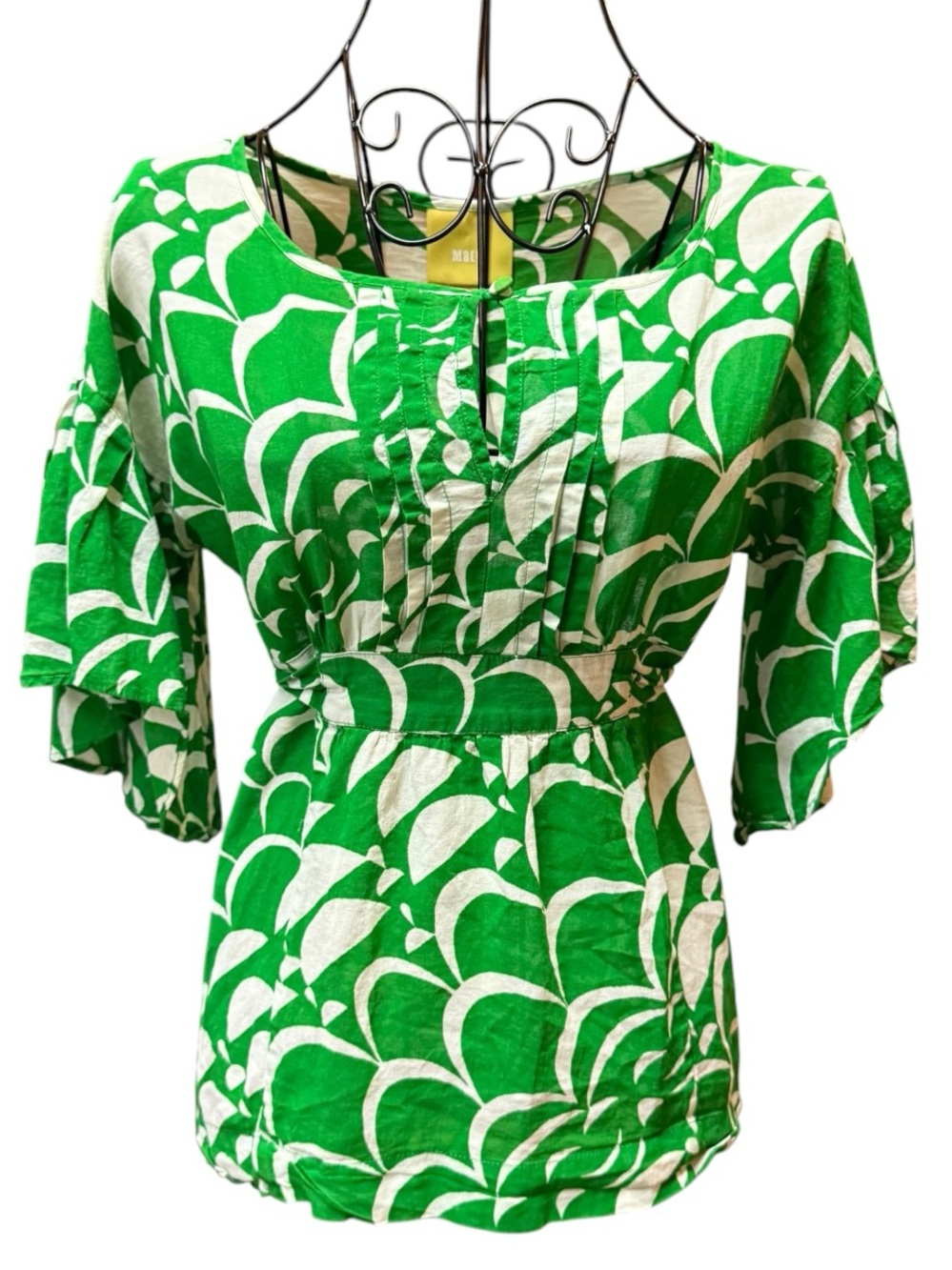 NWOT Anthropologie Maeve Green White Floral-Print Tie Peplum Blouse casual chic